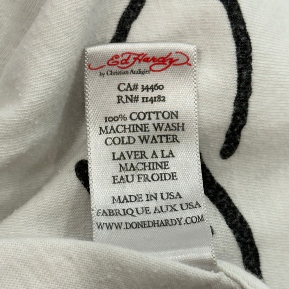 Ed Hardy White T-Shirt XXL Skull Top Hat Tattoo Graphic Menswear - Picture 8 of 9